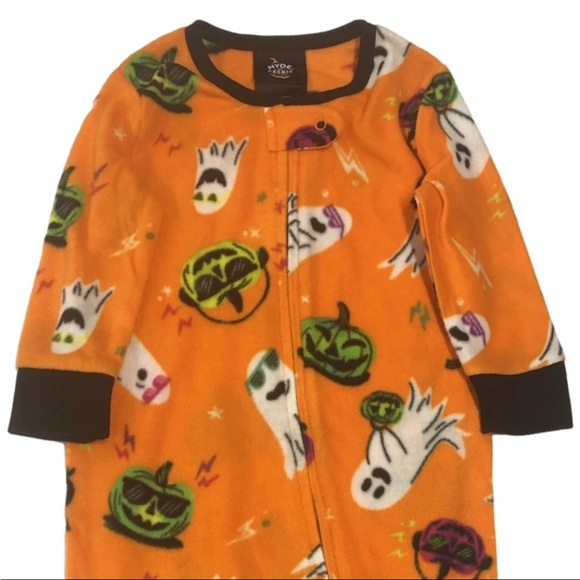 XOXO Other - Infant Boys Plush Orange Ghost & Pumpkin Halloween Sleeper Pajamas